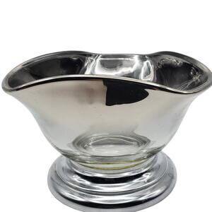 Dorothy Thorpe Silver Fade Glass Bowl Small Footed Tri Corner Dish MCM Decor